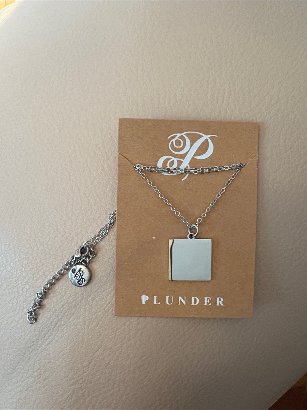 Plunder Silver Square Pendant Layered Necklace